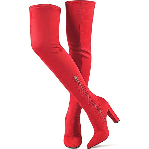 Women's Red Suede Thigh High Boots Pointed Toe Over The Knee High Winter Boot - Picture 1 of 5